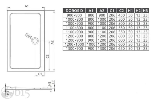 Душовий піддон RADAWAY Doros D 1000x800x50 білий (SDRD1080-01) - 2