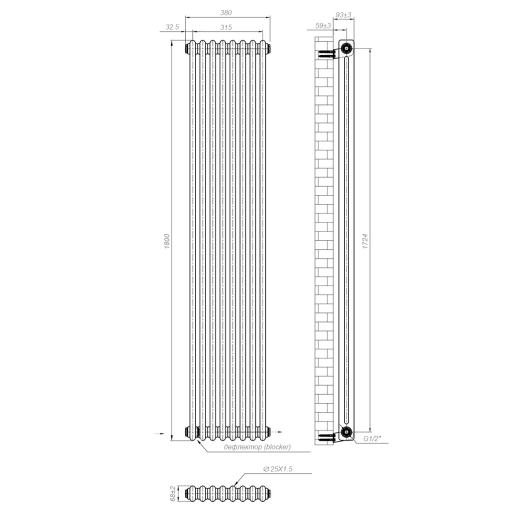 Вертикальный радиатор NAVIN Calidum 2-8 380х1800, anticor, черный муар (02-254004-3818) - 10