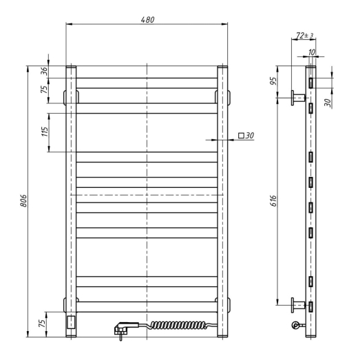 Полотенцесушитель электрический Navin Авангард  480x800 R Sensor хром (А0051069) - 2