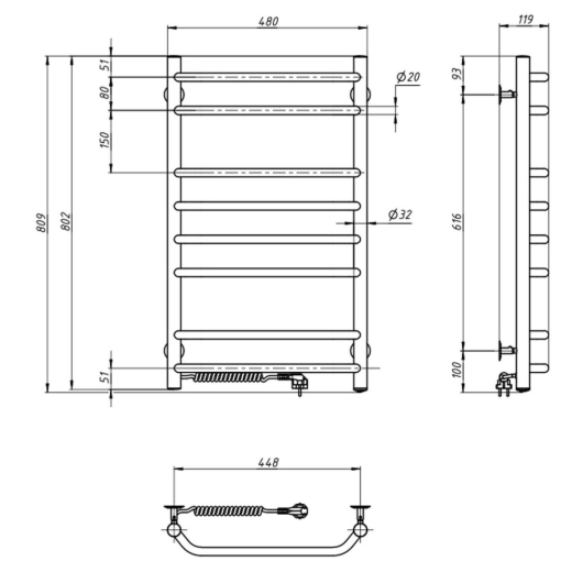 Полотенцесушитель электрический Navin Блюз 480x800 L  хром (А0033377) - 2