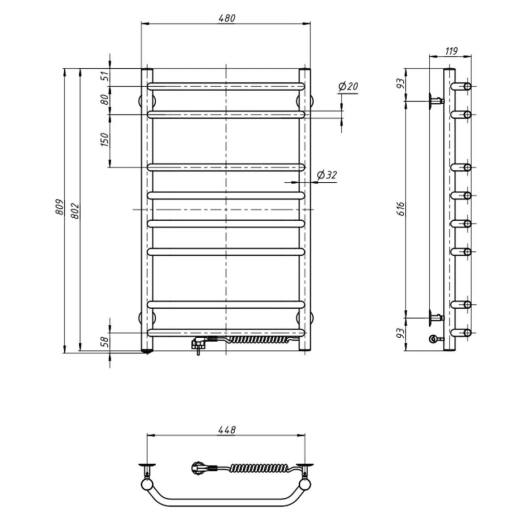 Полотенцесушитель электрический Navin Блюз 480x800 R  хром (А0026526) - 3