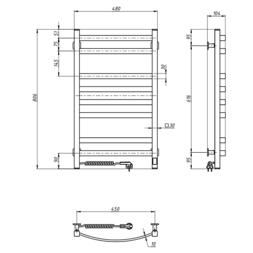 Полотенцесушитель электрический Navin Avalon 480x800 L Sensor белый (А0056021) - 3
