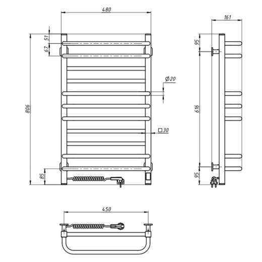Полотенцесушитель электрический Navin Грандис 480x800 L Sensor белый (А0054850) - 3