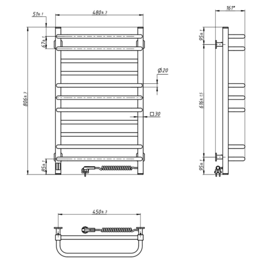 Электрический полотенцесушитель Navin Грандис 480*800 R Sensor черная (А0055096) - 2