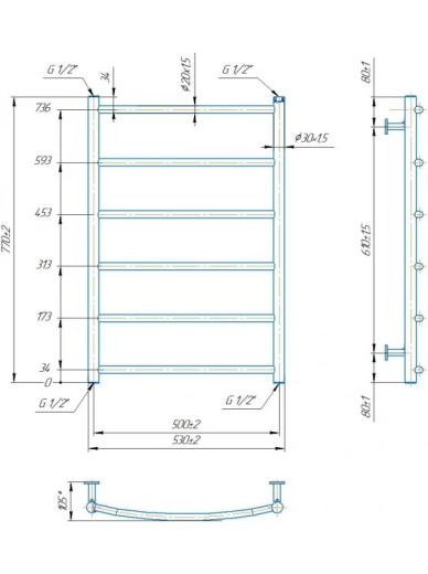 Водяна рушникосушарка Mario INOX Класік HP 770х530/500 (1.8.044571.P) - 4