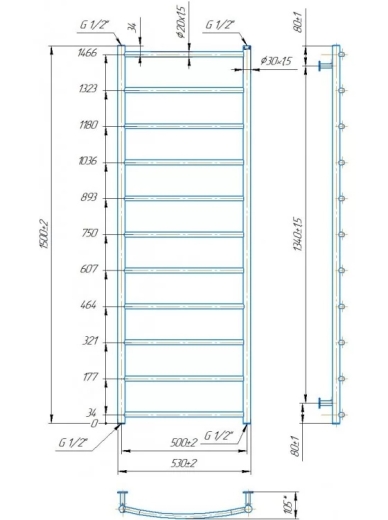 Водяна рушникосушарка Mario INOX Класік HP 1500х530/500 (1.8.044573.P) - 3