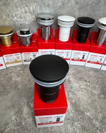 Донний клапан для раковини Koer PW-08-05 1 1/4'' без переливу автоматичний СLICK-СLACK чорний (KR5789) - 5