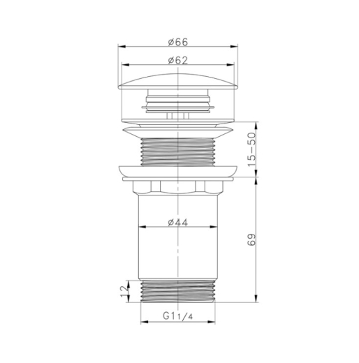 Донний клапан для раковини Koer PW-08-05 1 1/4'' без переливу автоматичний СLICK-СLACK чорний (KR5789) - 7
