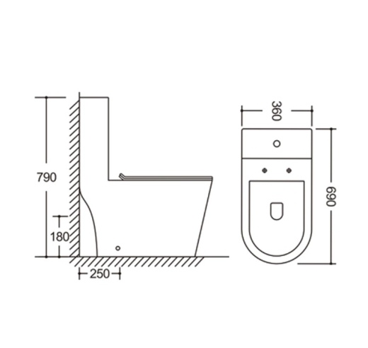 Унітаз моноблок підлоговий Mixxus BEVEL-0406-T1 690х360х790mm, система змиву TORNADO 1.0 (MI6729) - 13