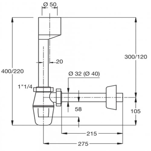 Сифон для писсуара Aqua Factory с манжетой и сливной трубой d32/40 (2621UA04GR) - 2