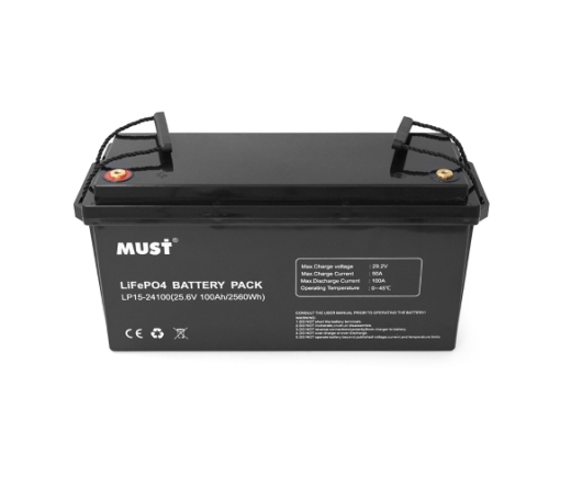 Акумуляторна батарея Must LiFePO4 LP15-24100 25.6V 100Ah, 2,56kWh, BMS50A@4S, 6000 cycles, 522x240x218, 23kg (LP15-24100) - 1