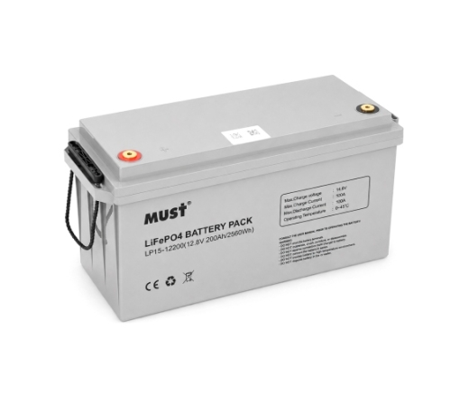 Акумуляторна батарея Must LiFePO4 LP15-12200 12,8V 200Ah, 2,56kWh, BMS100A@4S, 6000 cycles, 502x185x243, 23kg (LP15-12200) - 1