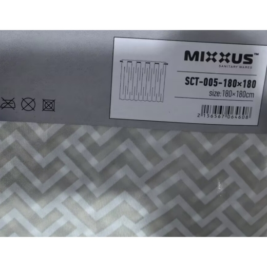 Шторка для ванной Mixxus SCT-005 1800x1800мм, со встроенными кольцами, узор «Серый» (AC0646) - 5