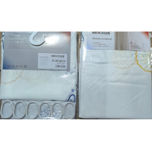 Шторка для ванної Mixxus SCT-008-200x180 з поліестеру, (Візерунок "Морський" біло-сірий) (AC3578) - 2