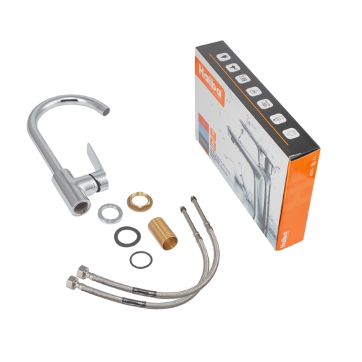 Змішувач для кухні Haiba TROYA 017 (NUT), високий, колір «Хром» (HB9662) - 7