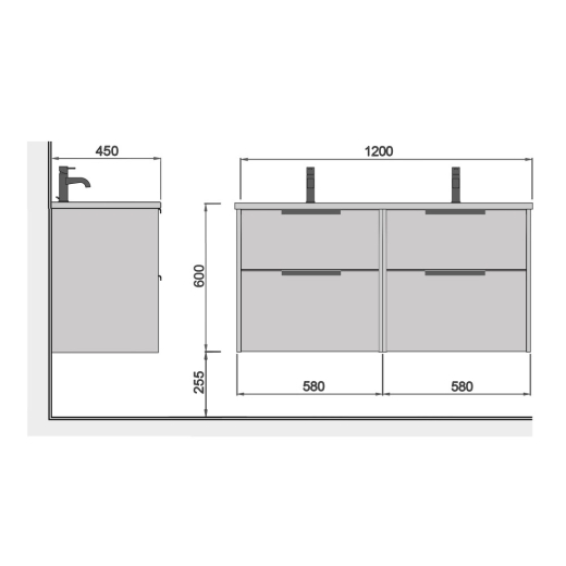 Тумба Мойдодир Line Craft 120-A DOUBLE з умивальником Rodeo 120x2 дуб крафт (00-0009426) - 6