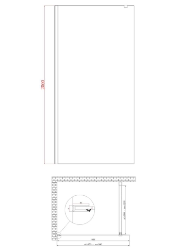 Душова перегородка Walk-In KOER SR SP01-100x200-TR-01 прозоре скло EASY CLEAN 8мм ХРОМ (KR5393) - 3