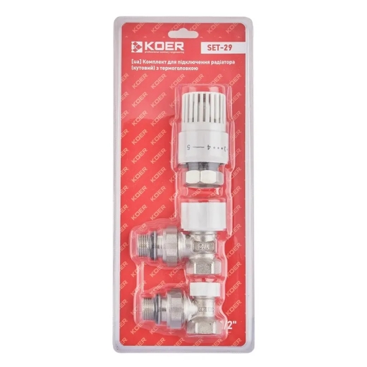Комплект для підключення радіатора кутовий KOER SET-29 1/2 з термоголовкою  (KR5716) - 1