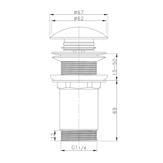 Донний клапан для раковини KOER PW-08-11 1 1/4'' без переливу автоматичний (СLICK-СLACK) (Біла керамічна накладка) (KR5788) - 2
