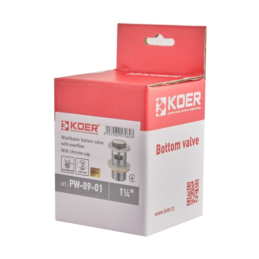 Донний клапан для раковини KOER PW-09-01 1 1/4'' з переливом автоматичний (СLICK-СLACK) (Колір хром) (KR5796) - 7