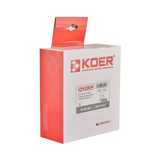 Комплект кранів для рушникосушарки KOER KR.SET.550 - M1/2''xM1/2'' кутовий, запірний, хромований (KR5840) - 5