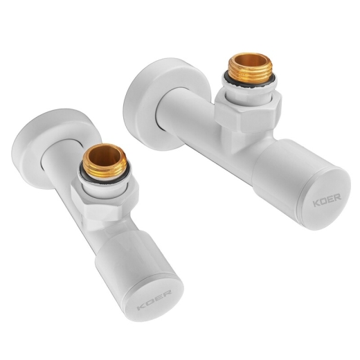 Комплект кранів для рушникосушарки KOER KR.SET.534 WHITE - M1/2''xM1/2'' кутовий, подовжений (KR5843) - 2