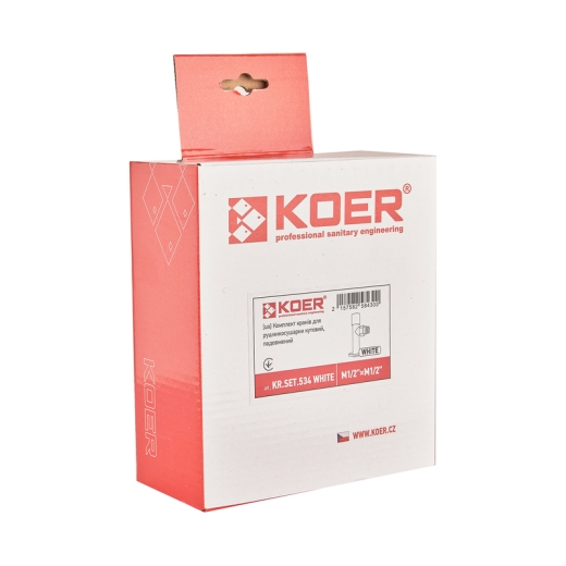 Комплект кранів для рушникосушарки KOER KR.SET.534 WHITE - M1/2''xM1/2'' кутовий, подовжений (KR5843) - 5