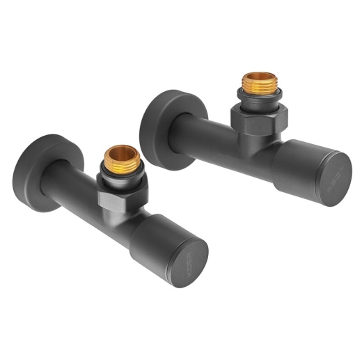 Комплект кранов для полотенцесушителя KOER KR.SET.535 BLACK - M1/2''xM1/2'' угловой, удлиненный (KR5844) - 2