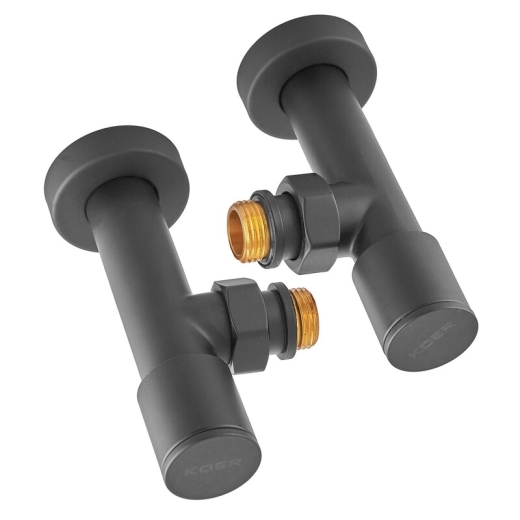 Комплект кранов для полотенцесушителя KOER KR.SET.535 BLACK - M1/2''xM1/2'' угловой, удлиненный (KR5844) - 3