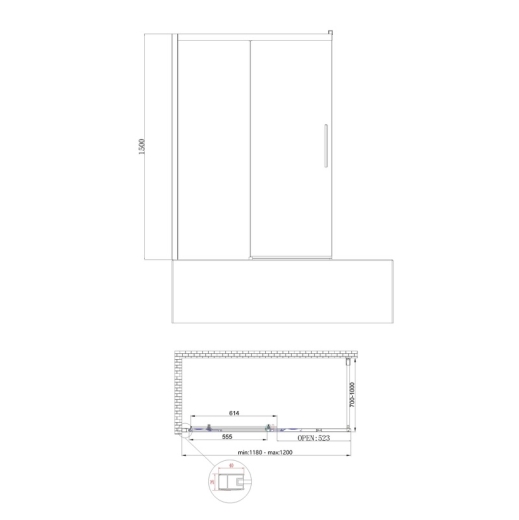 Розсувні скляні шторки на ванну KOER SR BS06-120x150-TR-07 прозоре скло EASY CLEAN 6 мм графіт (KR5947) - 5