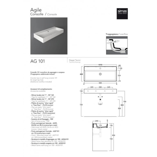Умывальник SIMAS Agile белый AG101 - 2