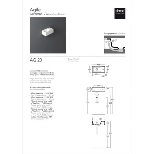 Умивальник SIMAS Agile білий AG20 - 2