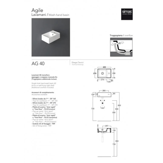 Умивальник SIMAS Agile білий AG40 - 2