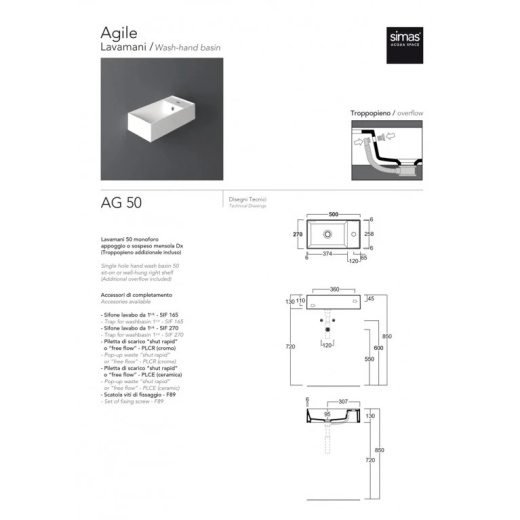 Умивальник SIMAS Agile білий AG50 - 2