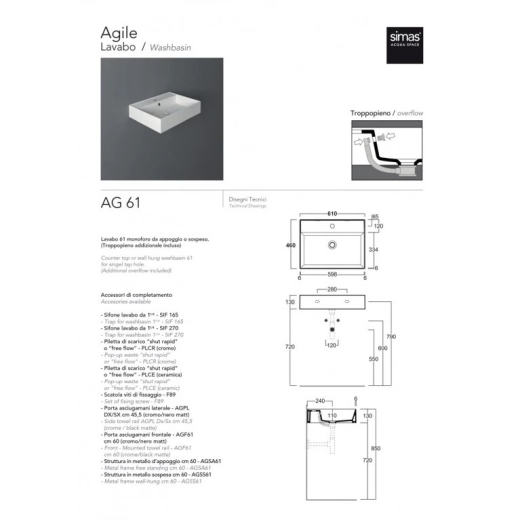 Умивальник SIMAS Agile білий AG61 - 2