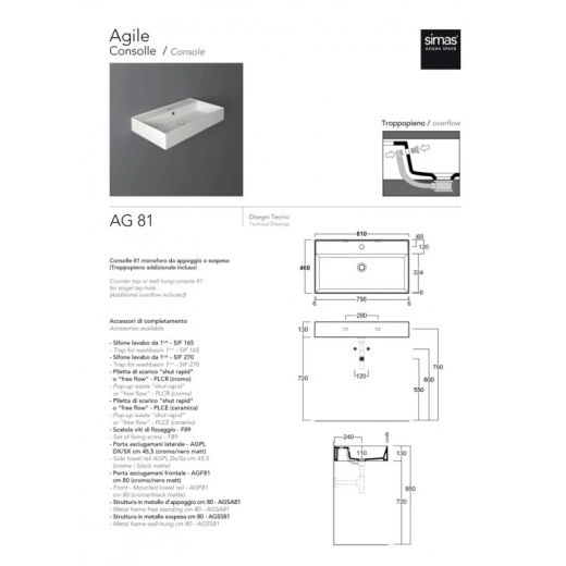 Умивальник SIMAS Agile білий AG81 - 2