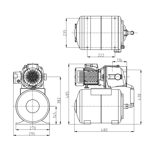 Насосная станция Pumpman ATJET100 Нmax 43 м Qmax 3,6 куб.м 750 Вт бак 24 л CV029790 - 3