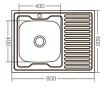 Кухонна мийка накладна ZERIX Z8060L-04-160E (satin) (ZX1618) - 3