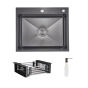 Комплект Lidz Handmade H6050HB Мойка для кухни интегрированная Decor Black PVD Honeycomb в комплекте с дозатором + LIDZK01B Корзина для кухонной мойки (LDH6050BDECPVD4837149129) - 1