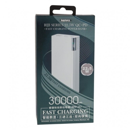 Зовнішній акумулятор Remax Riji 22.5W QC+PD 30000mAh RPP-257 Білий (18712) - 3