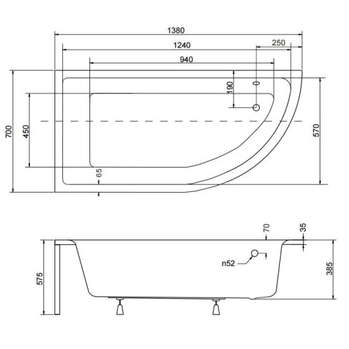 Ванна акрилова Besco Praktika 140х70L - 4