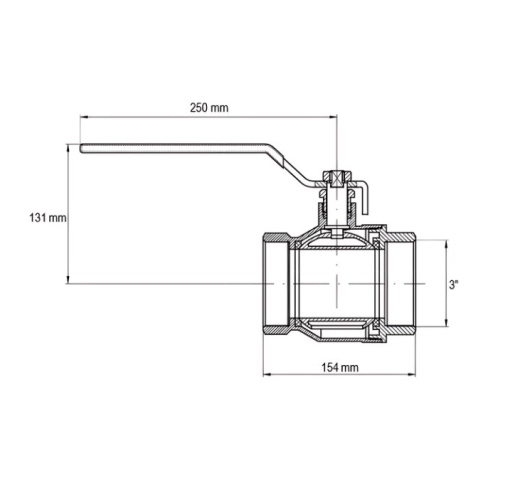 Кран кульовий Koer KR.214 - 3" FF ГГР, ручка "важіль" червона (KR4951) - 5