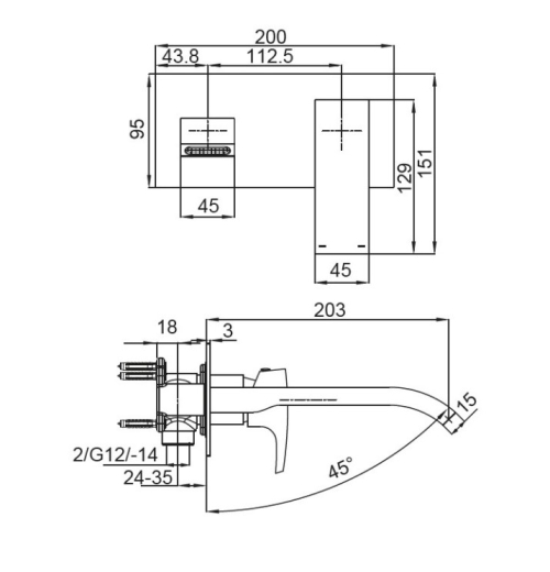 Смеситель для умывальника Koer KB-16007-05 встраиваемый, черный (KR3451) - 6