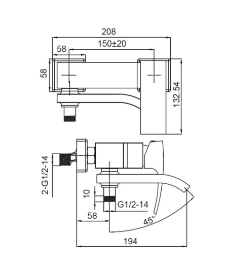 Смеситель для ванны с коротким изливом Koer KB-41007-05 черный (KR3455) - 8
