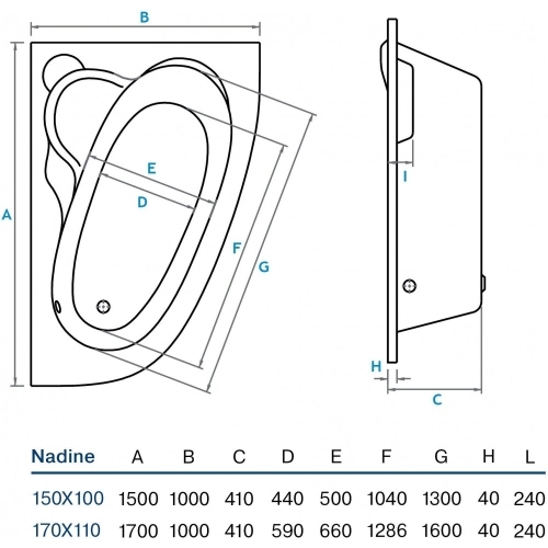 Ванна акрилова Koller Pool Nadine 150х100 P + сифон + ніжки NADINE150X100R+WBW0001+B70CМMA-57 - 3