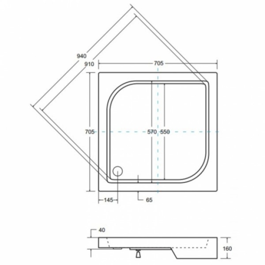 Піддон квадратний Besco Oskar 70х70х4/16 + ніжки (NAVARA22743) - 3