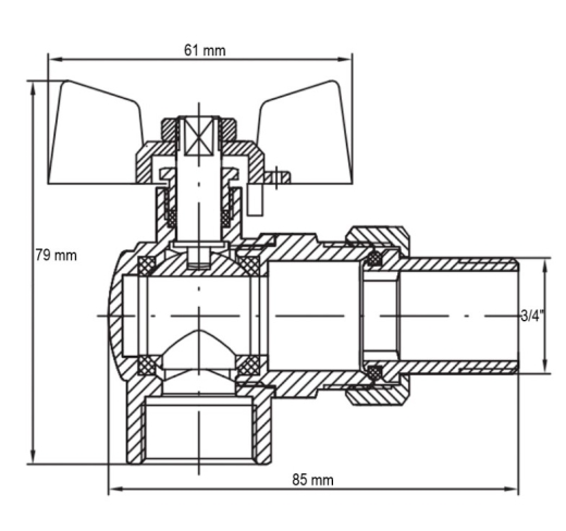 Кран с американкой 3/4" "антипротечка" (KOER KR.228-Gi) угловой (KR0194) - 3