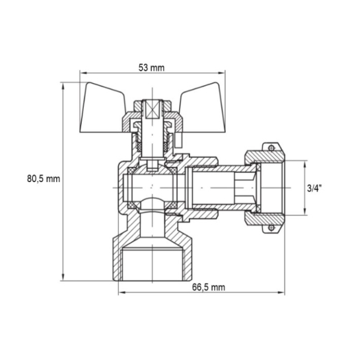 Кран кутовий з накидною гайкою Koer KR.223 - 3/4" ГГБ (KR4774) - 2