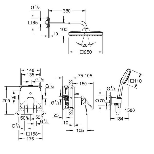 Скрытая душевая система Grohe Cubeo с Tempesta 250 (1053360000) - 6