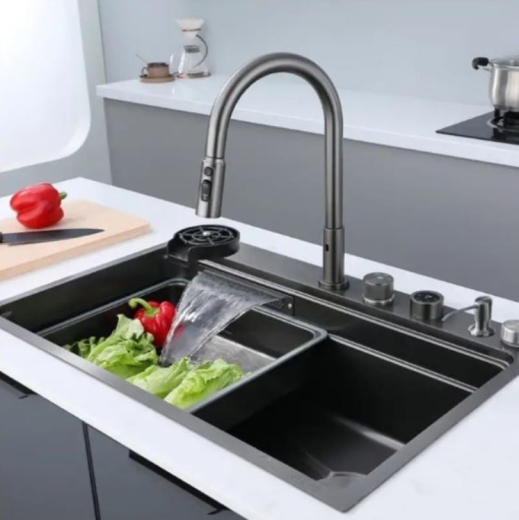 Кухонна мийка Zerix ZH7548-SET-03 Nano-Black із вбудованим змішувачем із нерж сталі (ZM5577) - 5